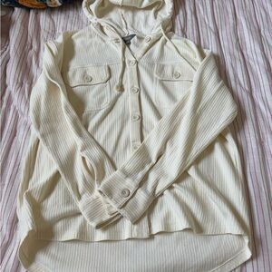 Cream Hooded Button-Up Shirt